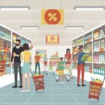 Interior supermarket grosir modern di Indonesia dengan rak penuh produk kebutuhan sehari-hari