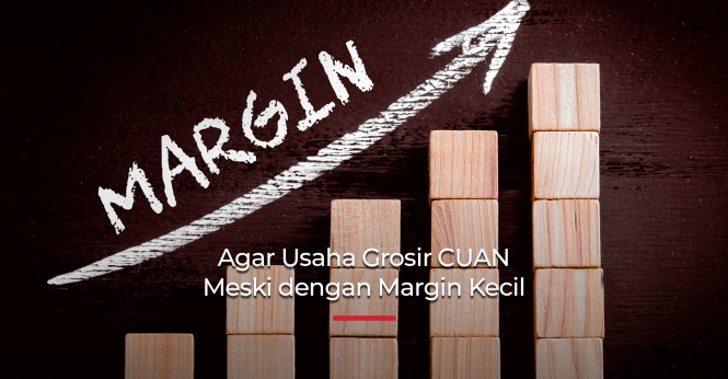 Toko partai murah: ilustrasi margin naik dengan balok kayu dan panah
